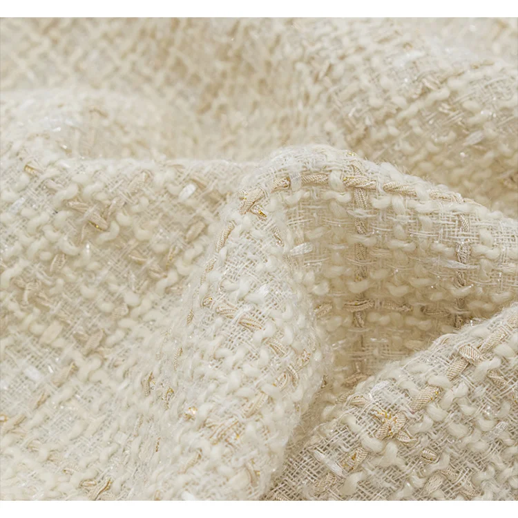 Milchweißer karierter Web-Tweed-Stoff für Mäntel auf dem Garten zum Selbermachen – Detail 2