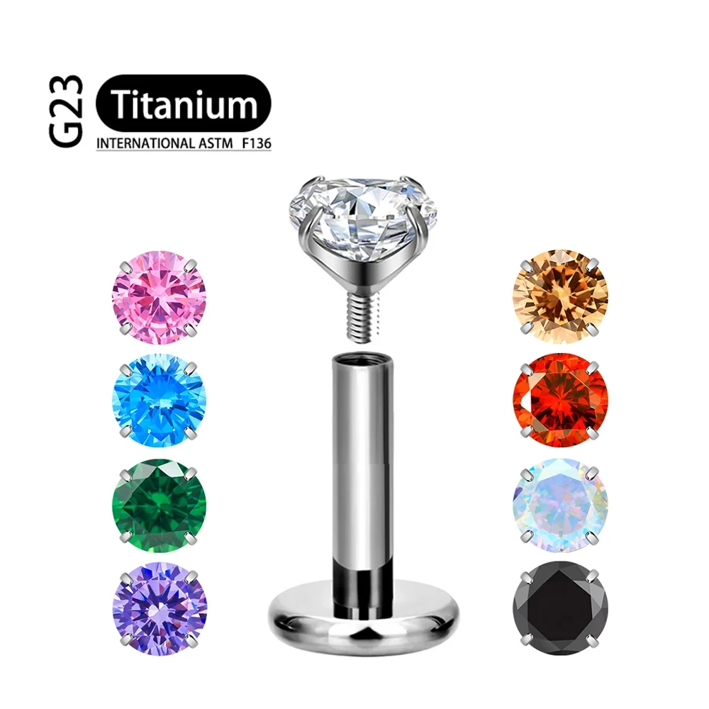 1 Stück ASTM F136 Titan 20/18/16G Labret Tragus Ohrstecker CZ Kristall Monroe Helix Cartialge Conch Medusa Lippenpiercing