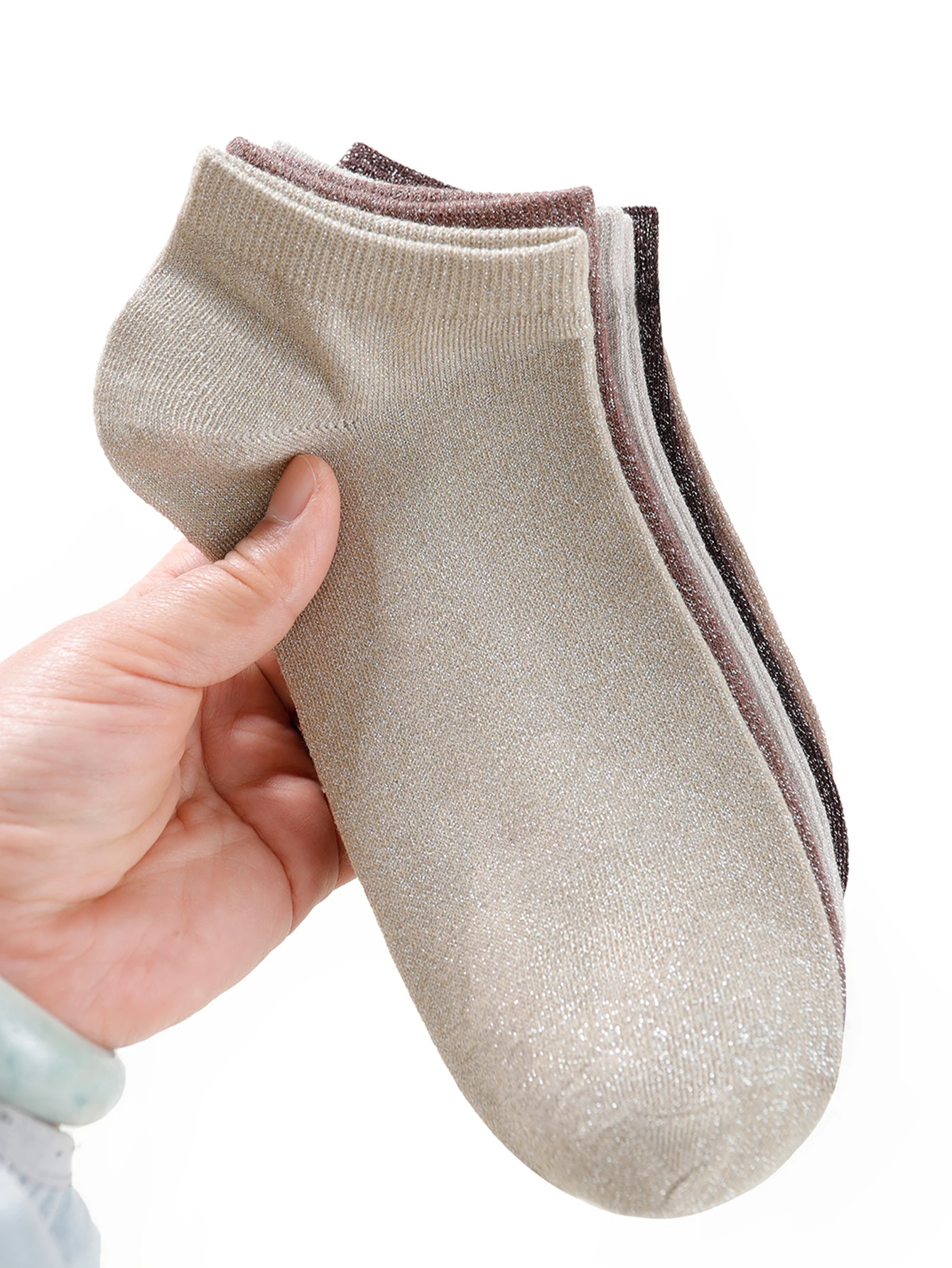 1/3/5/10/15/20 Paar, zufällige mehrfarbige, einfarbige Glitzer-Knöchelsocken, bequeme All-Match-Damensocken – Detail 3
