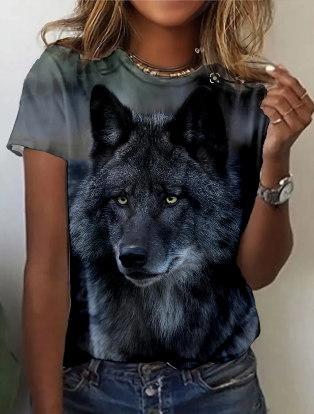 Fashion Women's T-shirt with wolf  Graphic 3D Printed Short Sleeve Summer  T-shirt oversized Polyester Fiber Clothing623_voghion.com