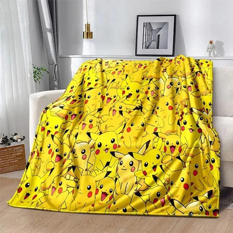 

Pokemon Cartoon Anime Flannel Blanket Pikachu Eevee Figures Home Sofa Lunch Break Blankets Children Student Christmas Kids Gifts