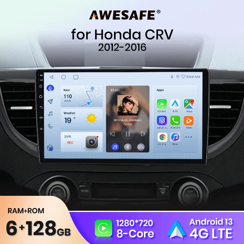 AWESAFE PX9 for Honda CRV CR-V 2012-2016 Car Radio Multimedia GPS 2 din Android 10.0 CarPlay Autoradio 8GB+128GB