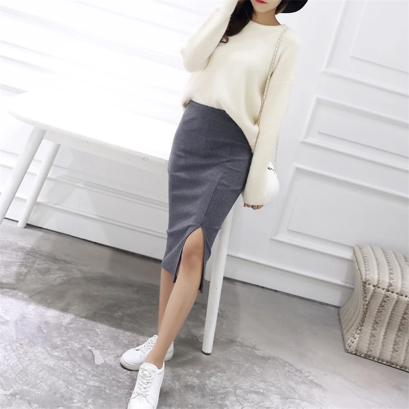 

2023 New Summer Autumn Women A Line Split Pencil Skirts Elastic High Waist OL Office Bodycon Skirt Ladies Slim Sheath Long Saia