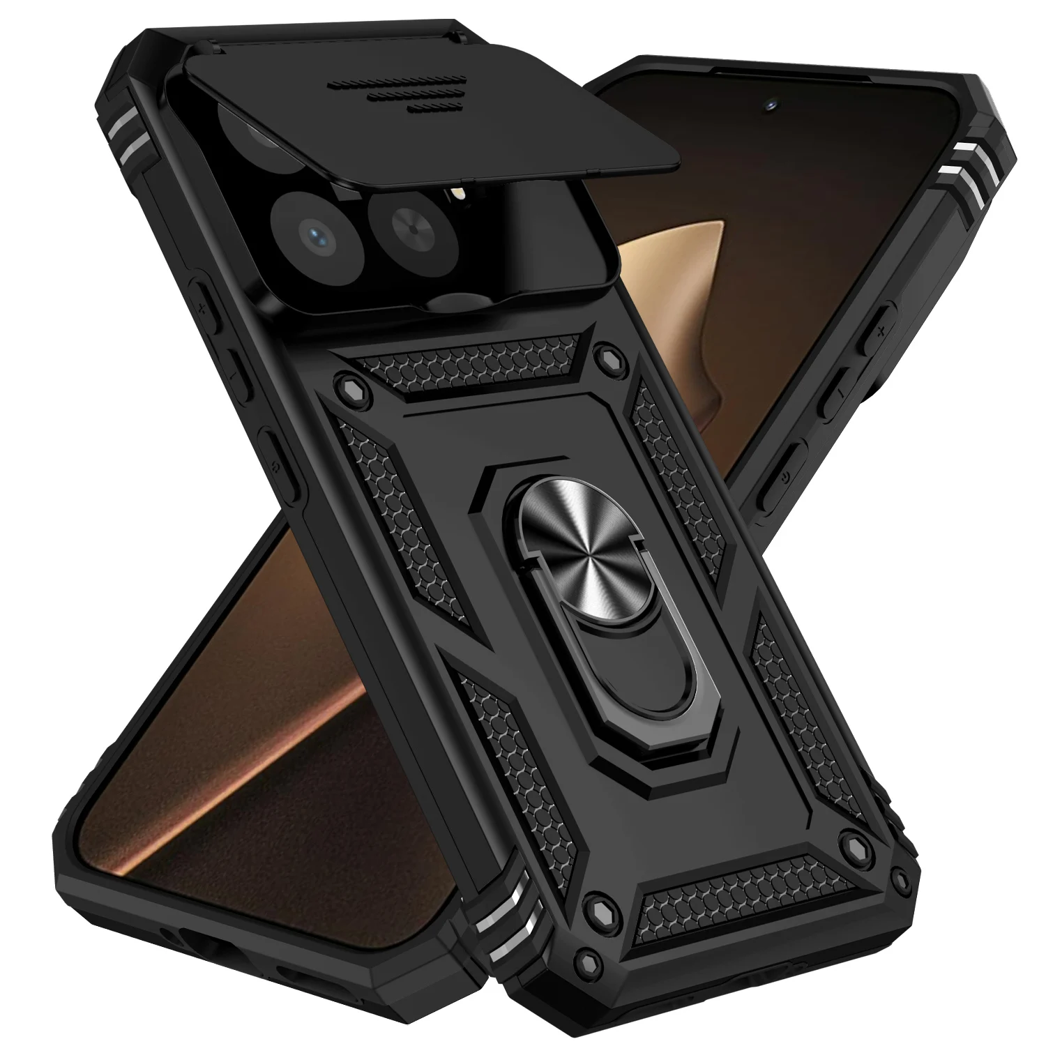 Enhanced Magnetic Ring Stand Armor Case with Slide Camera Lens Cover - Military Grade Protection