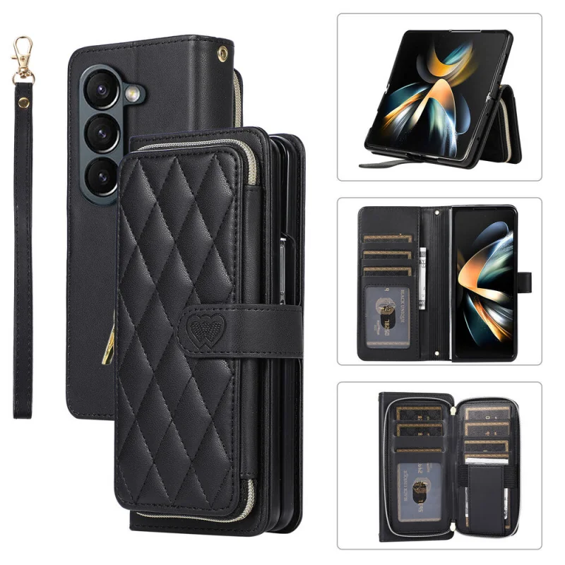 Custodia Per Telefono In Pelle Pu Con Cerniera A Tracolla Per Samsung Galaxy Z Fold 5 Fold 4 Fold 3 5G Cover Magnetica Antiurto