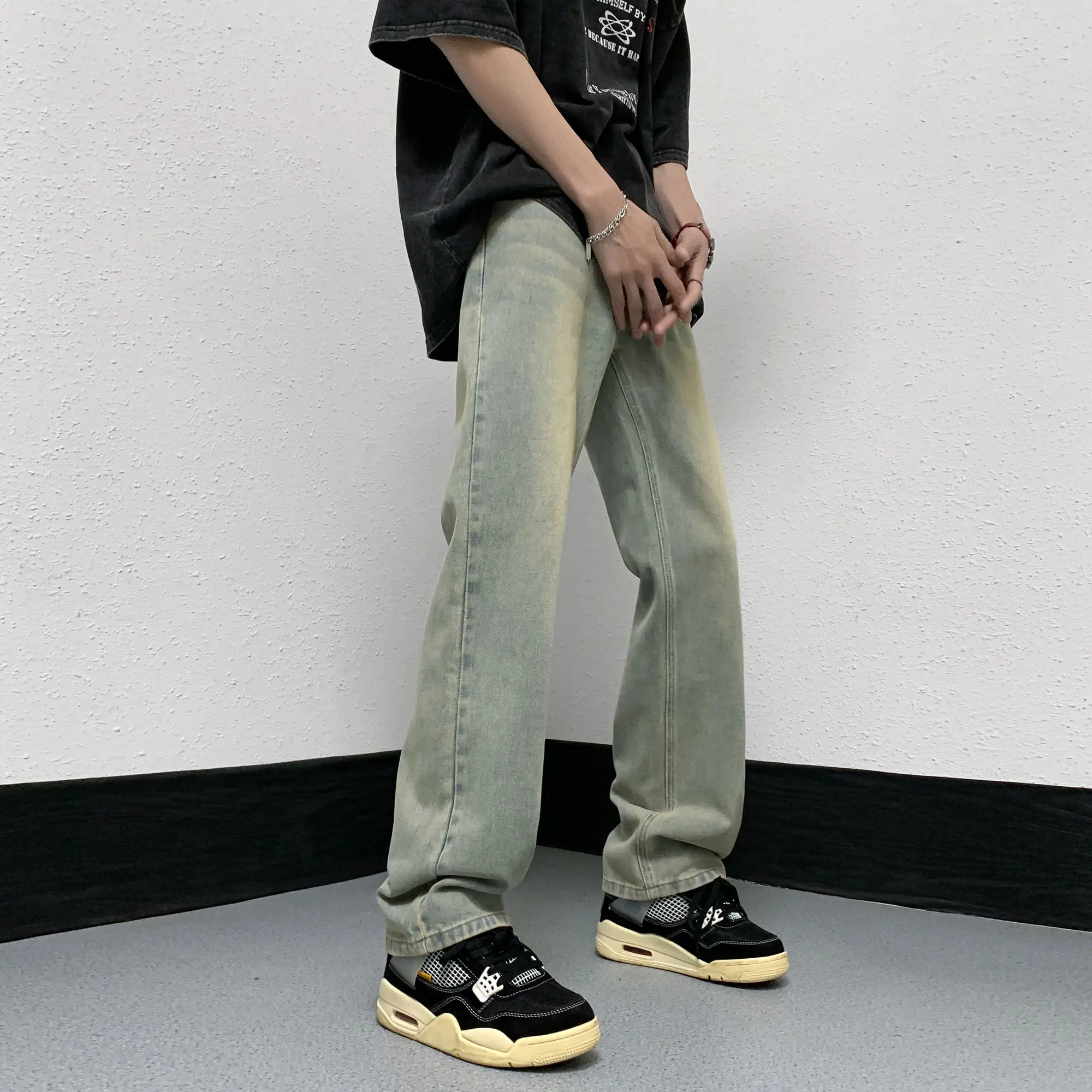 

American Style Y2k Straight Tube Jeans Men's Wash Vintage Baggy Fashion Streetwear Men Denim Trouser Harajuku Hip Hop Pants
