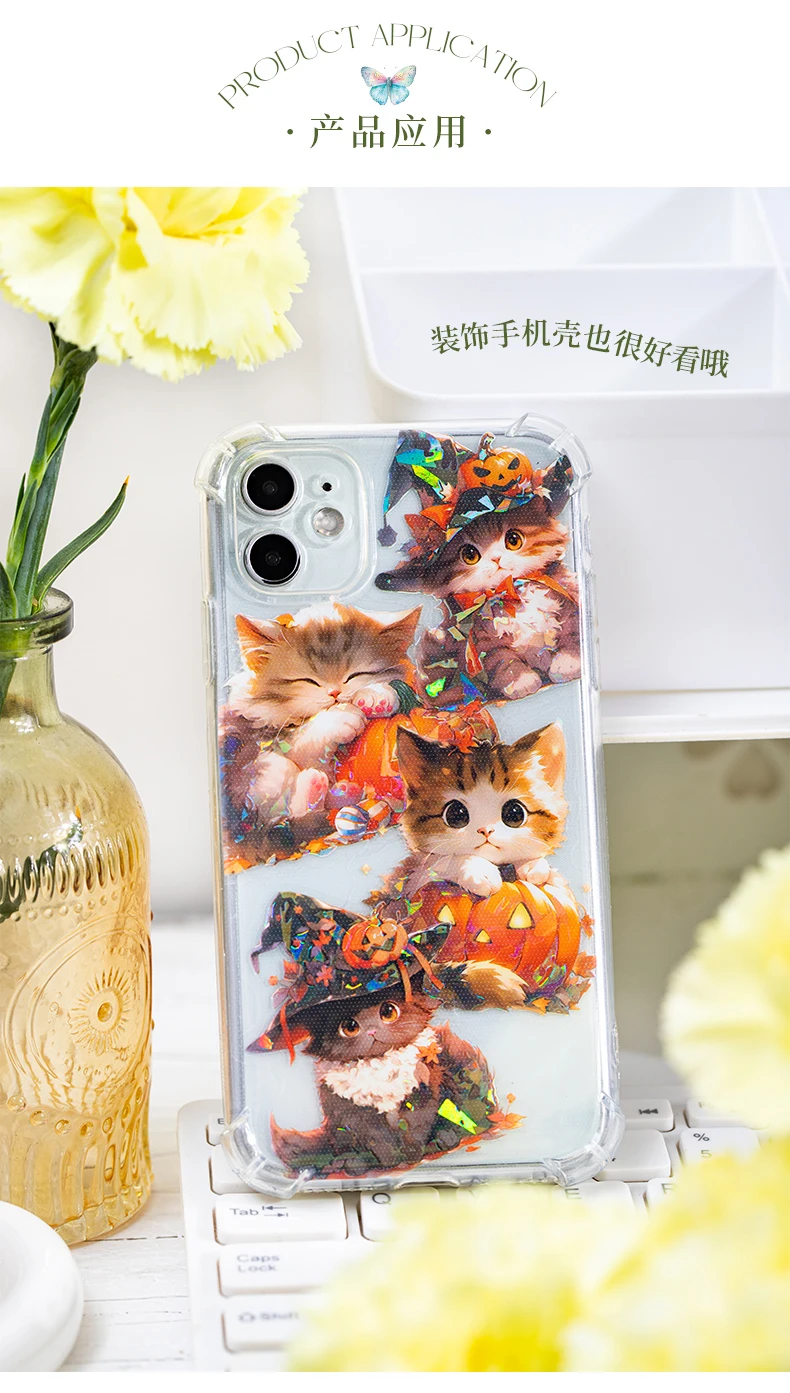 10 teile/paket Kawaii Katzen spielen Aufkleber PET Materialien DIY Scrapbooking Materialien Collage Junk Journal Dekor Aufkleber – Detail 8