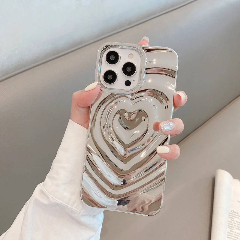thumbnail image 1 of Funda de teléfono con diseño de corazón brillante para iPhone 16, 15, 14, 13, 12, 11 Pro Max, bonita y lujosa funda trasera de silicona suave a prueba de golpes, 1 of 5