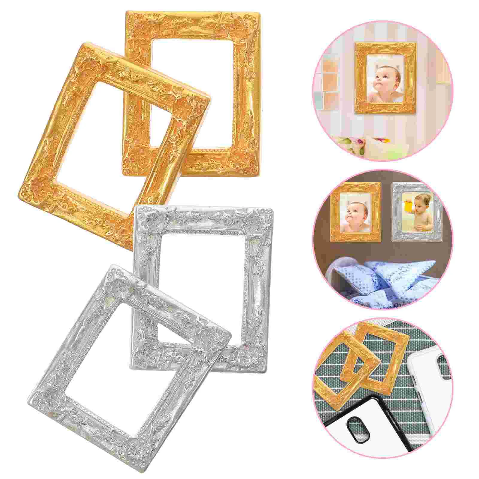 4 Pcs Vintage Resin Photo Frame Trendy Decor Mini Frames Tiny Presents Picture Small Retro retro note holder table number stands wedding holders centerpieces photo card photos picture for clip picks