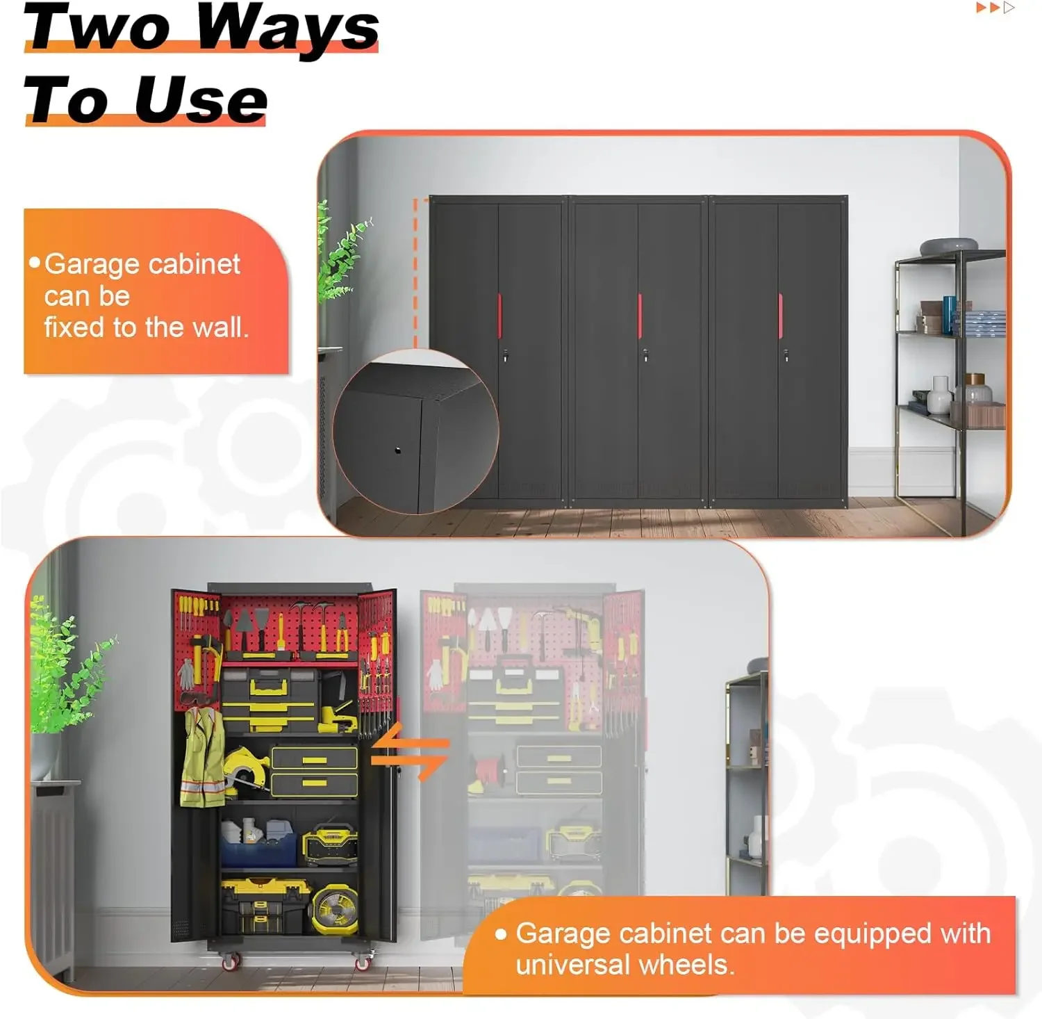 Metal Garage Storage Cabinet, Tall Garage Cabinets with 5 Adjustable Shelves, Steel Tool Storage Cabinet with Wheels,Lockable He 6