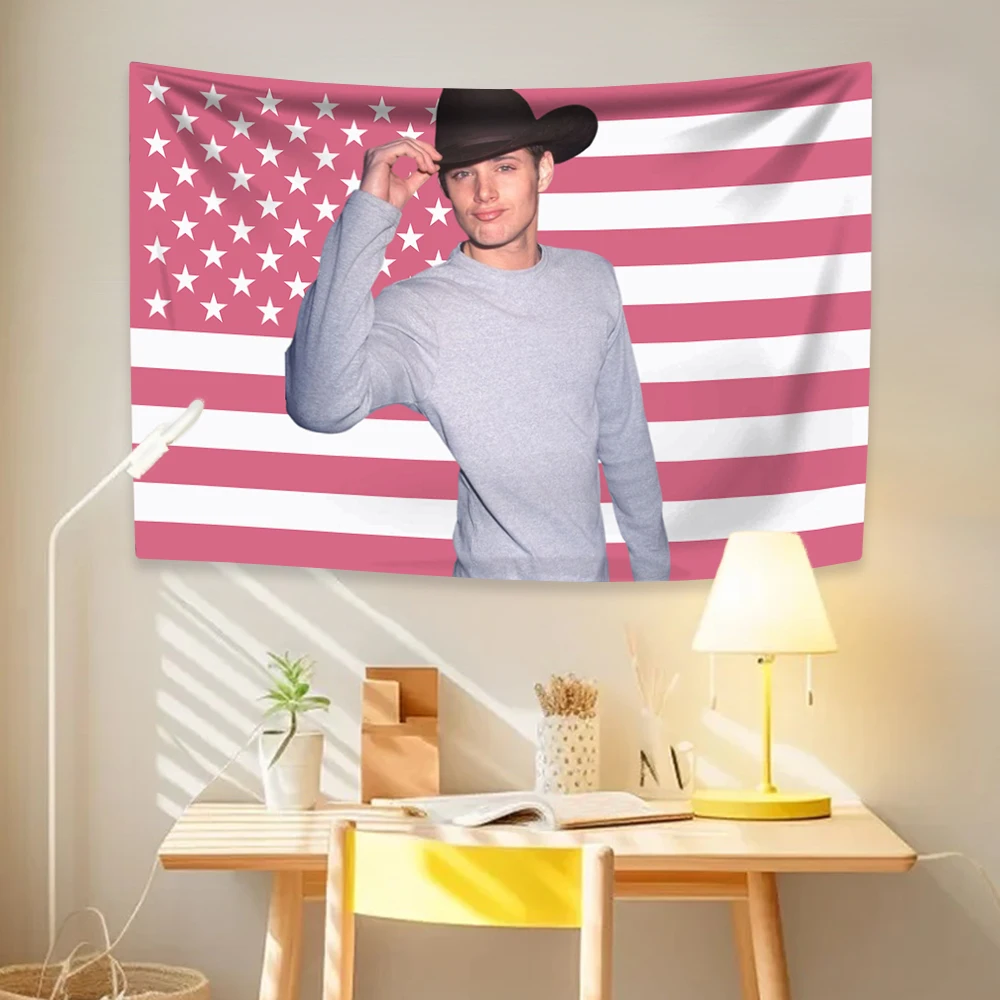 Jensen Tapestry Ackles American Flag Famous Actor Home Decor Wall Hanging Covering Bedroom Dorm Backdrop Outdoor Decor Fans Gift tapestry decorations