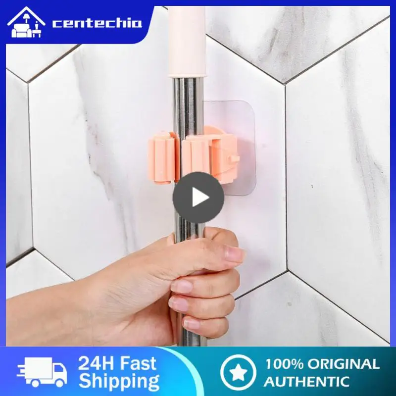 

Punch-free Adhesive Hooks Wall Mounted Mop Organizer Holder Brush Broom Storage Rack 7 Color Kitchen Bathroom Accessories