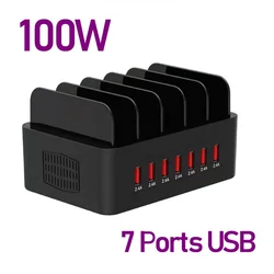 High-Power 16-Port Universal Multi USB Fast Charging Station with Stand, 150W - 100W 7 Ports USB (US)