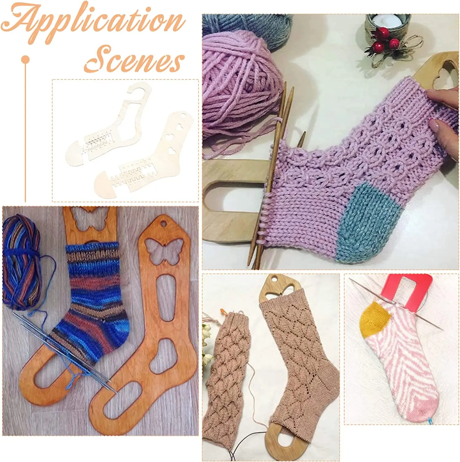 6PC/sets Natural XS-L Wood Sock Blocker For Kids Adult DIY Christmas Socks  Knitting Sock Forms Blocking Knitting Tools Accessori - AliExpress