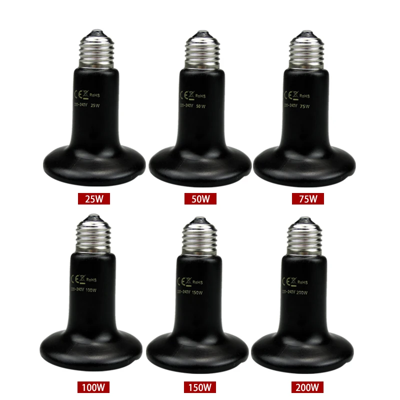 Ceramic Emitter Heat Lamp Bulb Pet Heating Light Bulb Infrared Black for Ceramic Heate Reptile Animals Heater Brooder Chocadeira reptile heating lamp reptile light bulb reptile lamp bulb