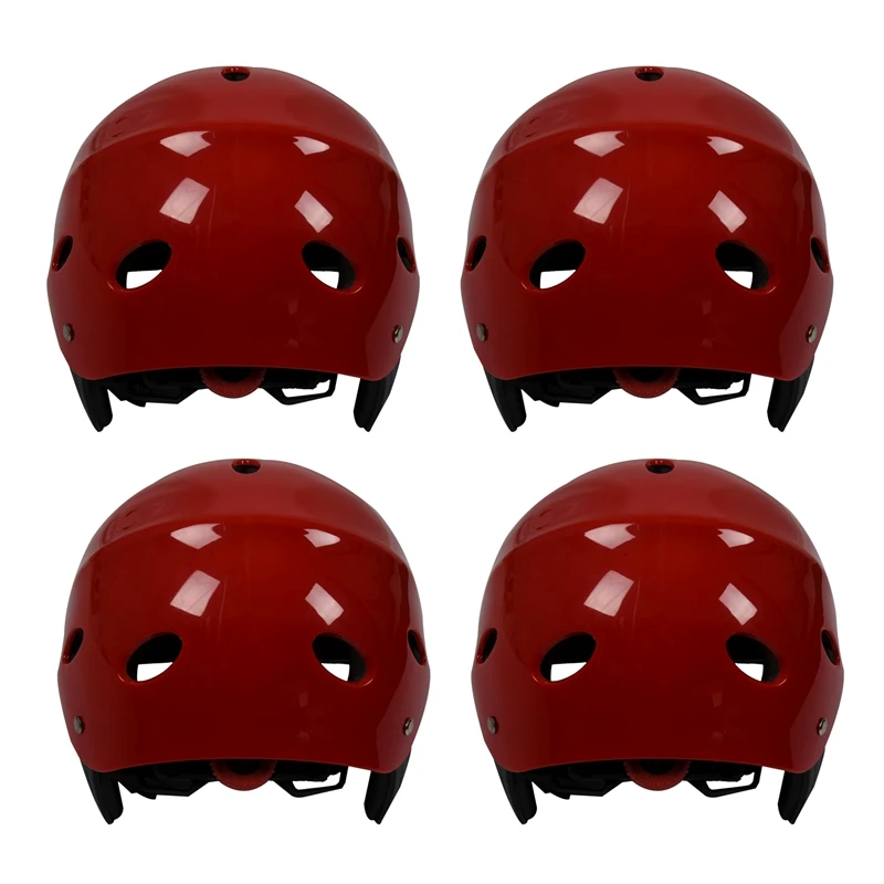 

4X Safety Protector Helmet 11 Breathing Holes For Water Sports Kayak Canoe Surf Paddleboard - Red