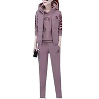 Survêtement Simple pour femmes, épais, taille élastique, lettre imprimée, sweat à capuche, pantalon de Jogging, gilet à fermeture éclair, résistant au froid, 3 pièces/ensemble 4