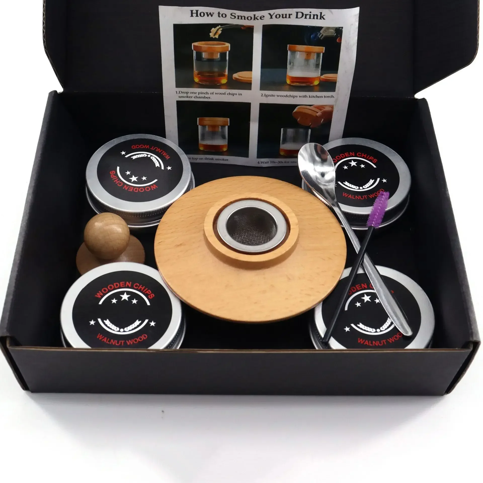 Wooden Cocktail Smoker Kit for Drinks Kitchen Bar