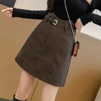 New Autumn Winter Small Leather Skirt Short Women's High-waisted A-line Skirt Small Slim Hip-hugging Skirt PU Half-length Skirt 1