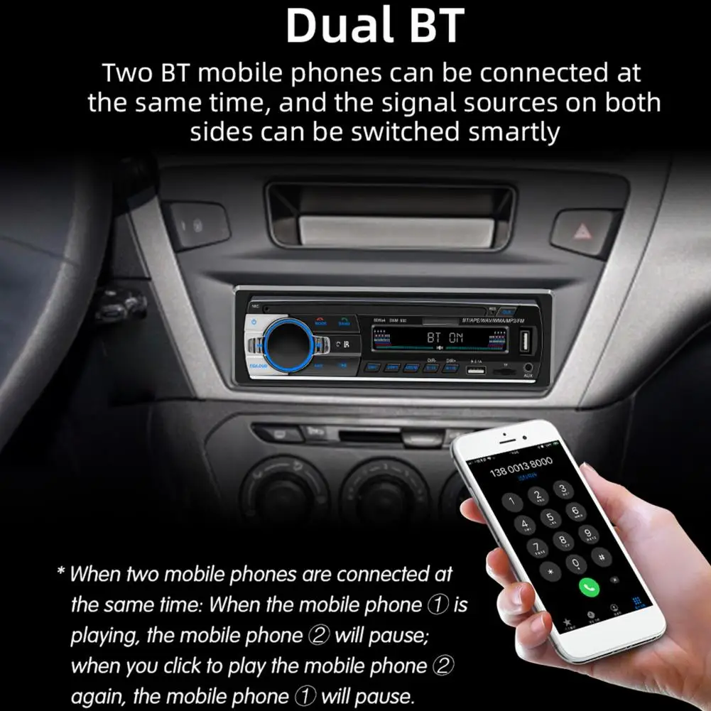 Car SD Card Player Convenient HiFi Sound 7 Color Lights Bluetooth-compatible MP3 Car Stereo Receiver