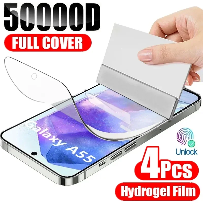 

4Pcs Full Cover Hydrogel Film For Samsung Galaxy A55 A54 A15 A34 A14 A13 A53 A52 A12 A33 A23 A32 A73 A03 A21S Screen Protector