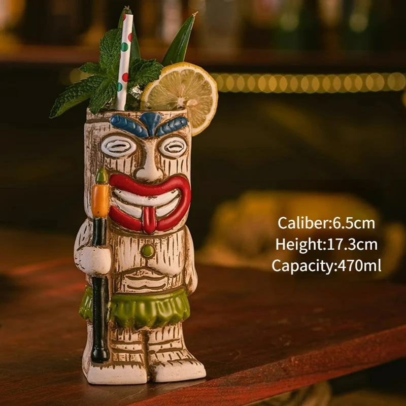 Hawaiian Style Brown Tiki Ceramic Cocktail Mug