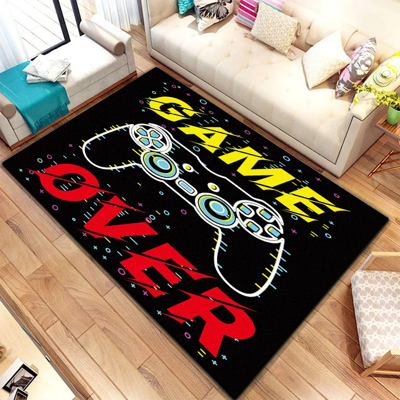 Gamer Controller Themed Black Area Rug for Kids and Teens Playroom or Bedroom