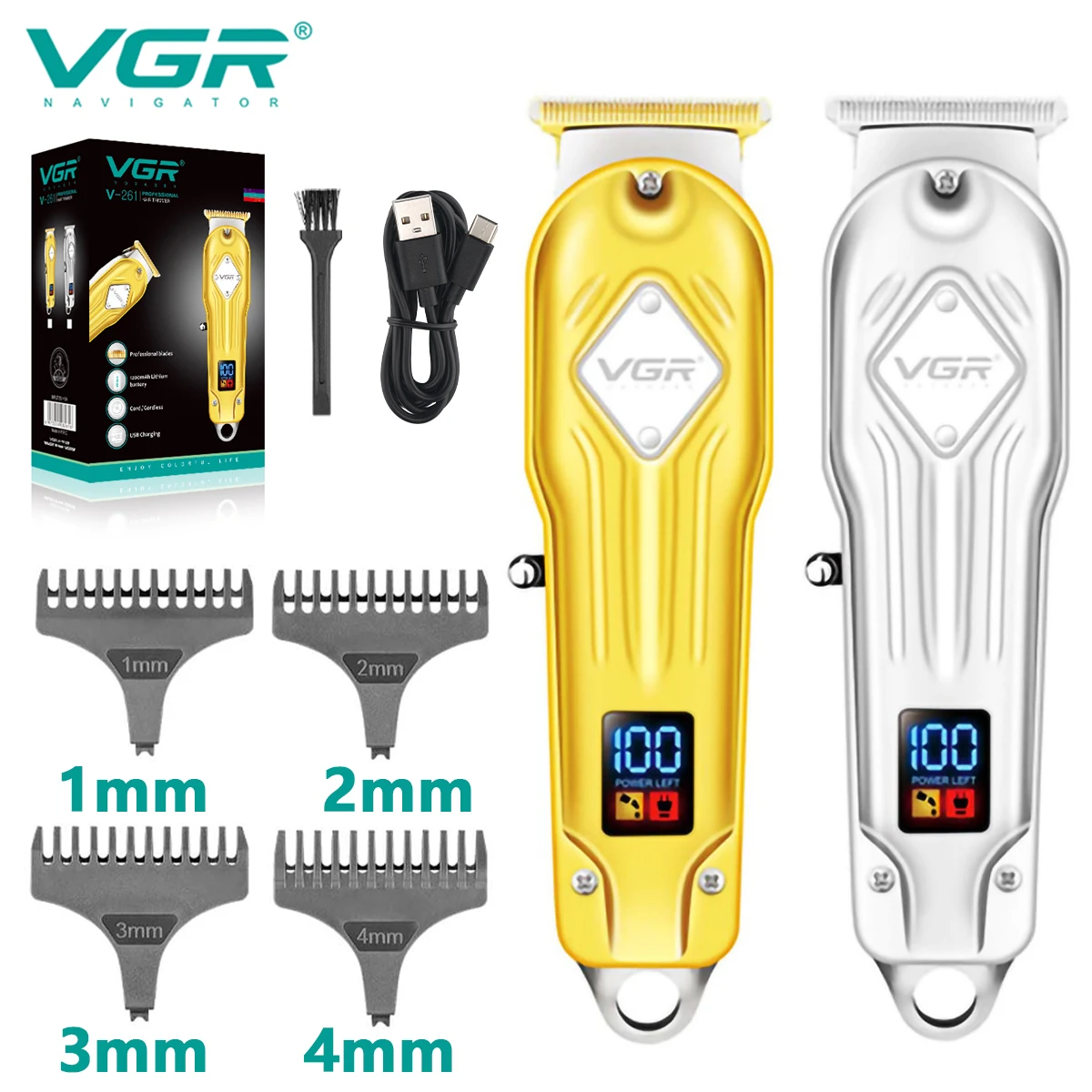 

VGR Hair Trimmer Professional Hair Clipper Metal Hair Cutting Machine Electric LED Display Zero Cutting Machine for Men V-261