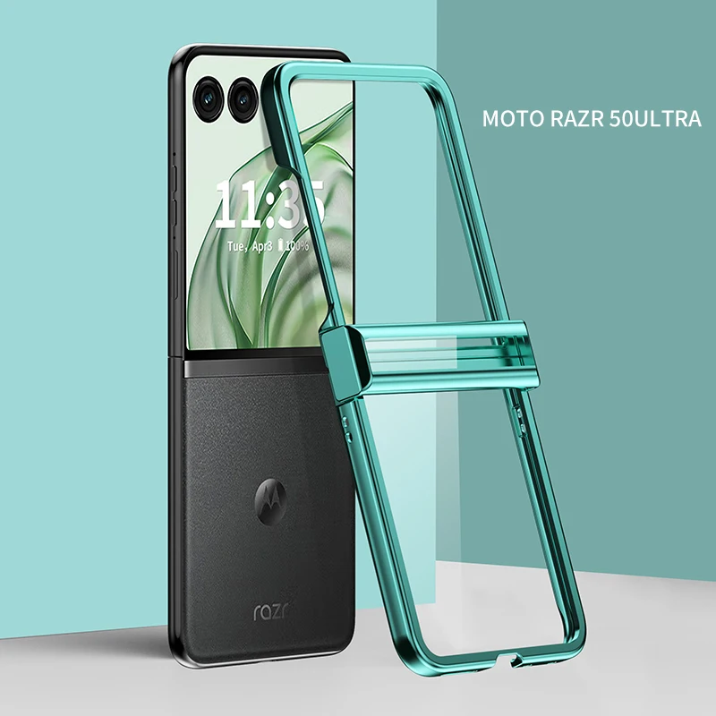 Ultra 5G Transparent Plating Case with Solid Color Hinge Protection and Anti-Scratch Cover