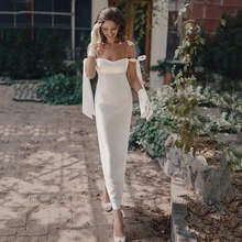 

Pure White Formal Evening Party Dresses Elegant Strapless Bow Homecoming Dress Pearl Spaghetti Strap Prom Gown Women 2022