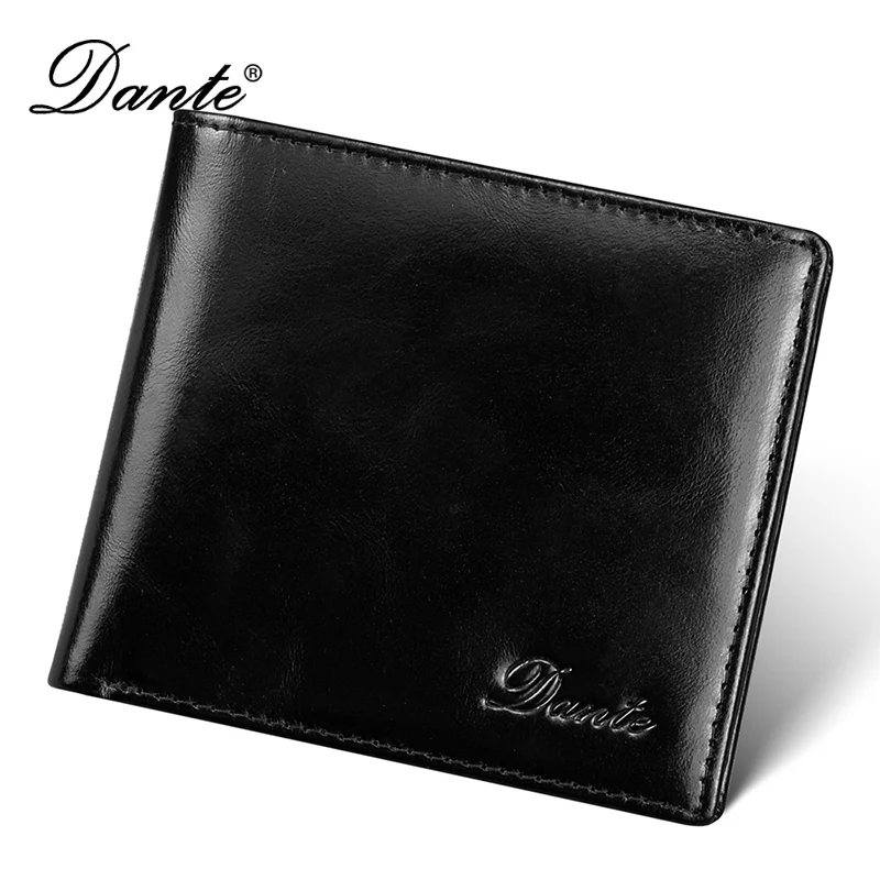 Dante RFID Anti-theft Brush Short Clips Men's Leather Wallets Oil Wax 100% Head Layer Cowhide Casual Vertical Purse Money Bag
