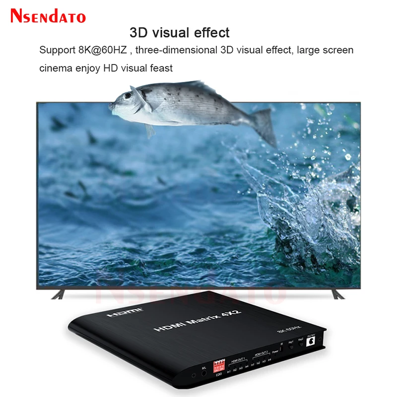 8K 60Hz HDR HDMI True Matrix 4x2 4K 120Hz 4 in 2 out HDR HDMI Matrix Splitter Switcher Switch Box for PS4 HDTV Computer Monitor