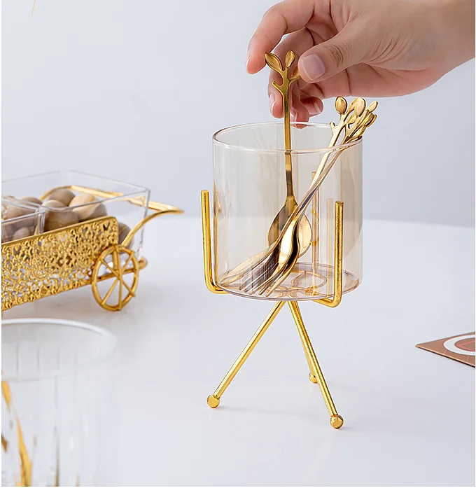 

Metal Storage Tank Fruit Fork Set Holder Useful Tool Chopstick Rest Jar Tableware Modern Home Kitchen