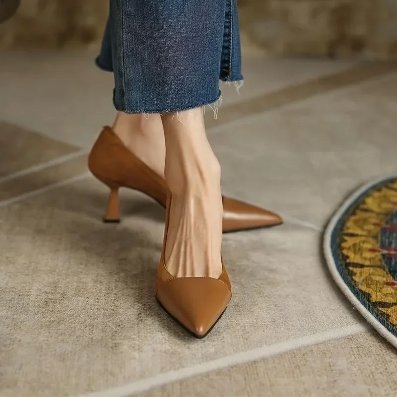 

2024 Shallow Women's Shoes Basic Women's High Heels Fashion Dress Pump Women Pointed Toe Slip on Thin Heel Shoes Women