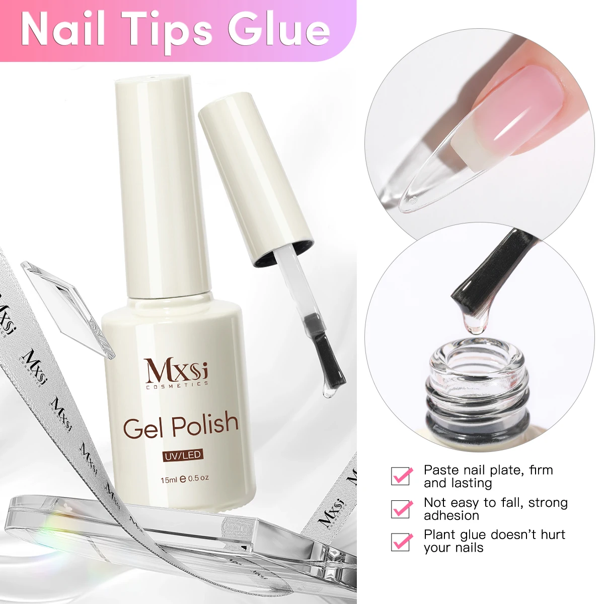 Mxsi 15ml Crystal Clear Rubber Base Gel Nail Polish Glitter Semi-Permanent Varnish Basecoat Self Leveling UV LED Top Coat Gel
