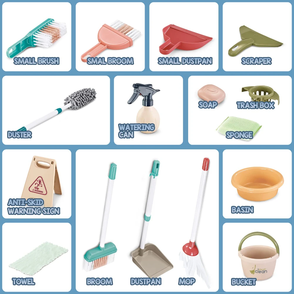 WizKidz Kids Cleaning Set a Pretend Housekeeping Set for Toddlers with Real Vacuum Broom and Other Educational Toys for Boy Girl 4