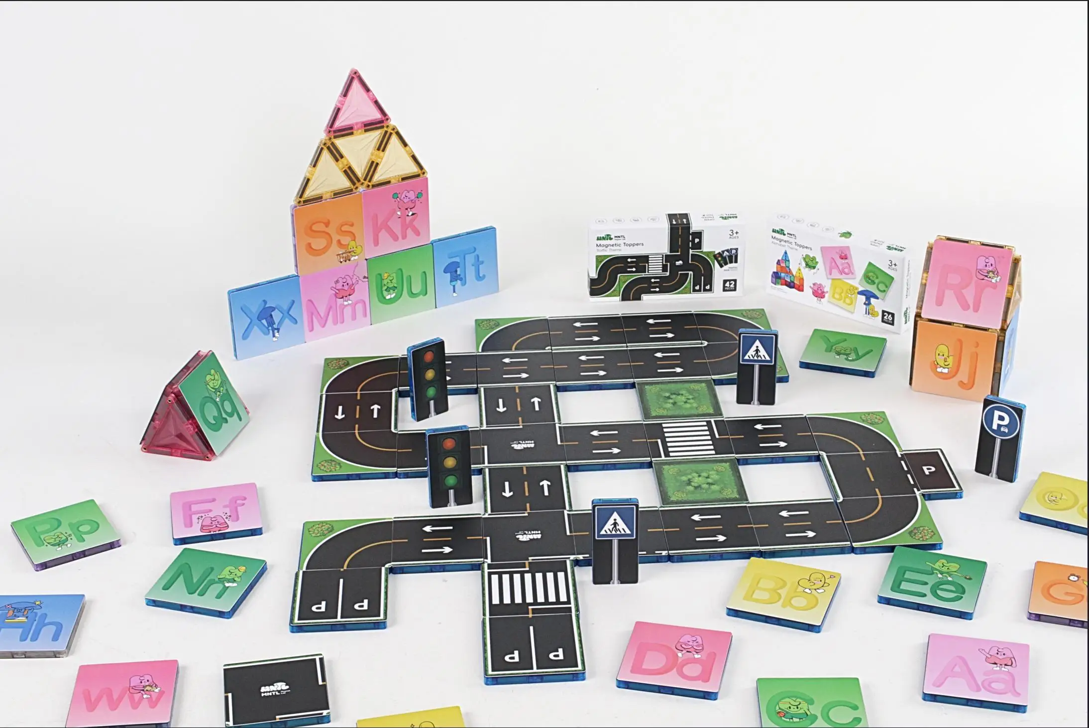 Magnetic Tiles Road Toppers Set Kids Building Blocks Toddles Learning Educational Magnetic blocks 42pcs for children