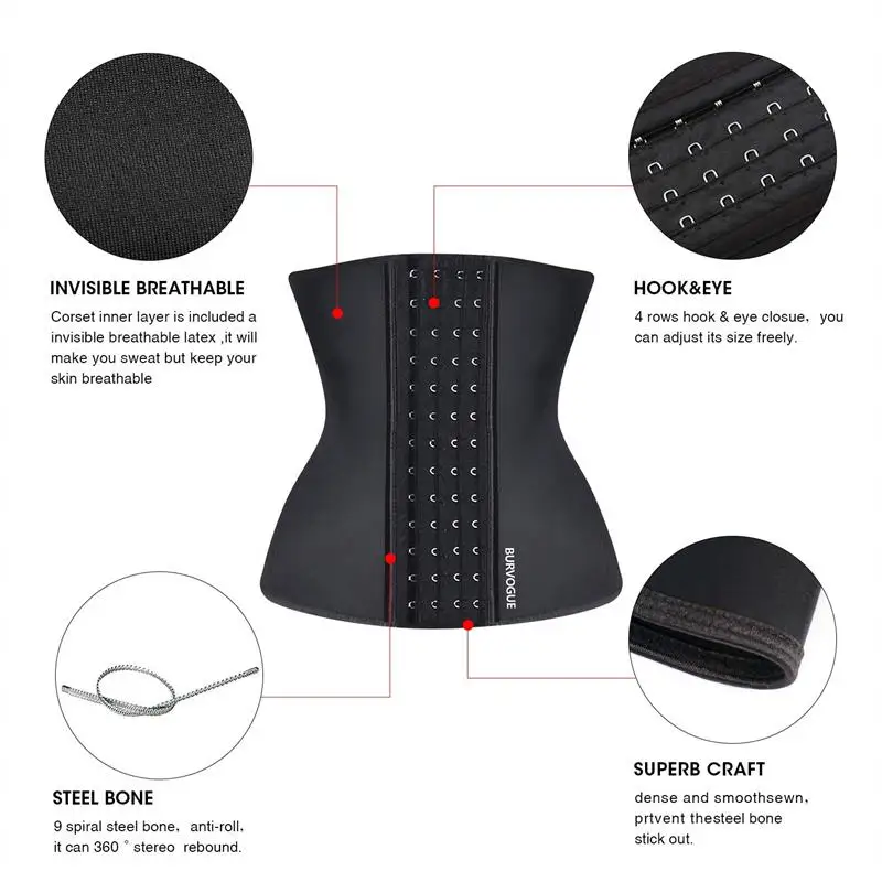 Burvogue Women's Waist Trainer Shaper Weight Loss Latex Corset Slimming Belly Waist Cincher Tummy Conrtrol Body Shapewear 3XL