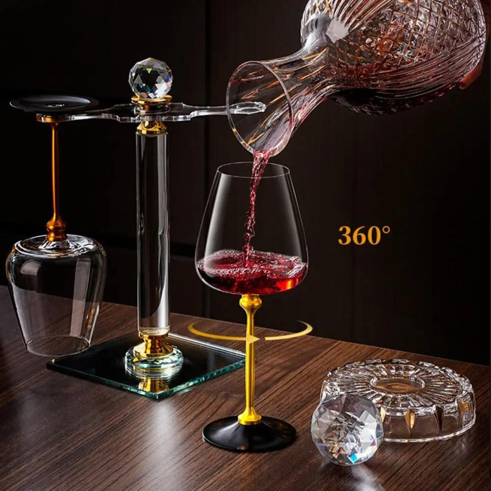 Clear Rotating Glass Wine Glasses Ergonomic Holder 500ml Crystal Goblet Thickened Base Wine Decanter Glass Cup Cocktails