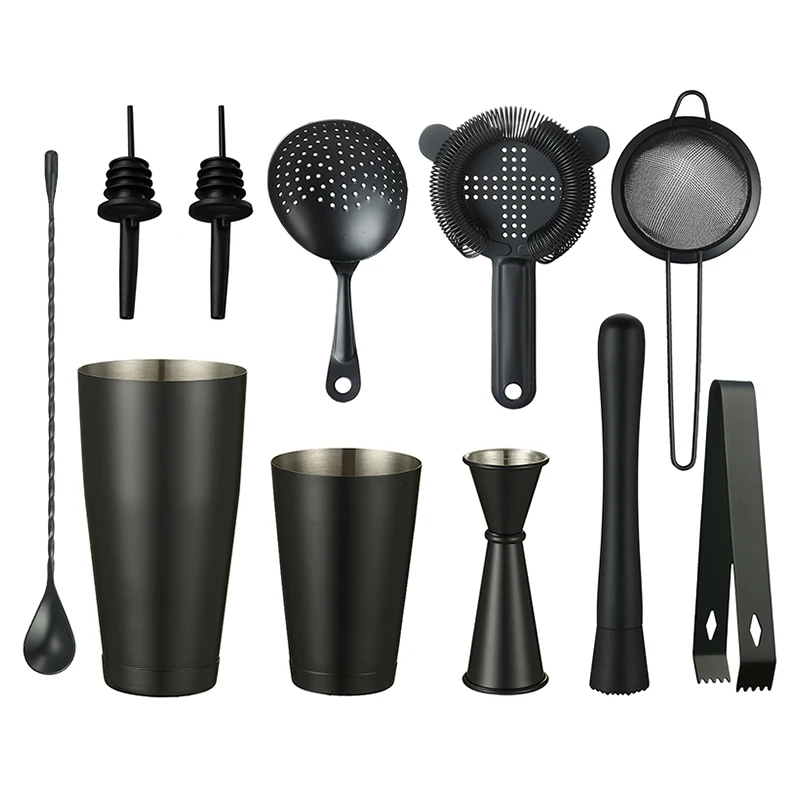 Cocktail Shaker Cocktail Bar Tools Cocktail Shaker Bar Set 2 Weighted Boston Shakers Cocktail Strainer Set Jigger Muddler Spoon Ice Tong 2 Bottle Pourer