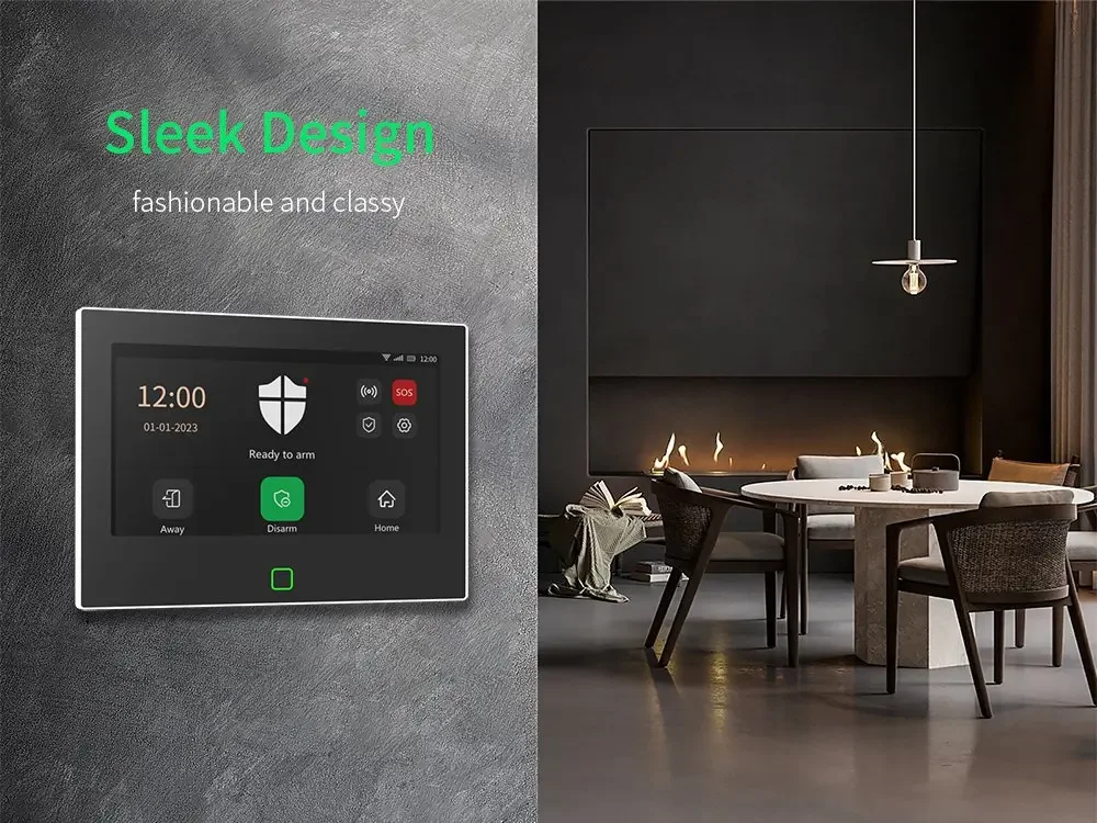 Moderný dizajn inteligentného bezpečnostného panela na stole