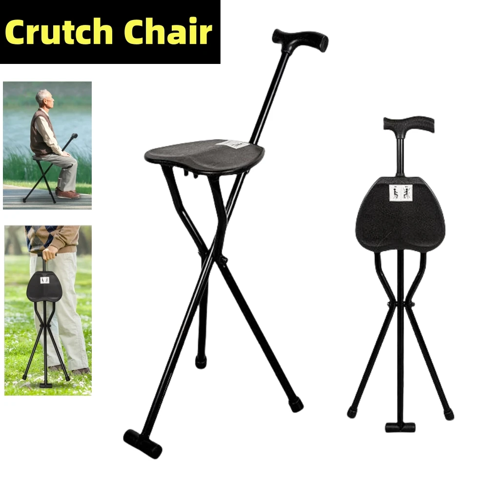 Walking Stick For The Elderly Multi Functional Anti-Skid Three-Legged Stool Walking Stick Aluminum Alloy Portable Folding Chair
