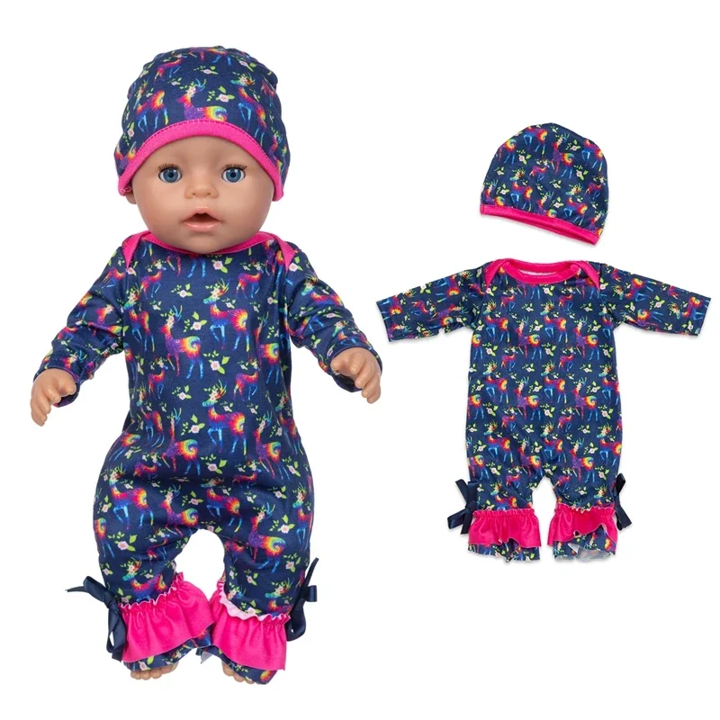 Doll Clothes 40cm BabyDoll Boy Blue Rompers Socks Hat Set for 40 Cm Reborn Baby Doll Wears doll clothes