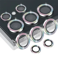 Ultra HD Glitter Diamond Camera Glass Lens Protector with Metal Ring - S25 (Glitter Colorful)