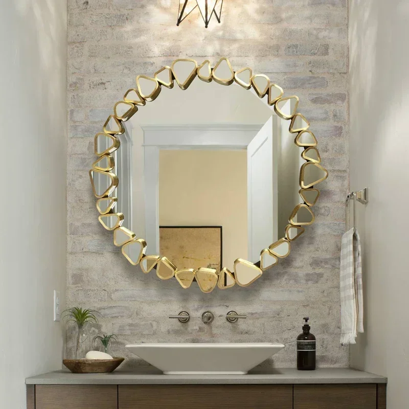 Espejo de maquillaje con luz Led para decoración artística de baño, tocador  Redondo de pared, diseño moderno de Metal, Espejo Redondo