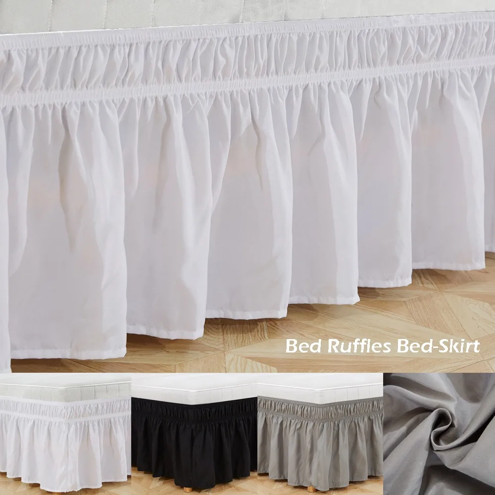 Elastic Bed Ruffles Bed Skirt Soft Comfortable Wrap Around Fade Resistant Solid Color Bed Skirts Twin Full Queen King Size