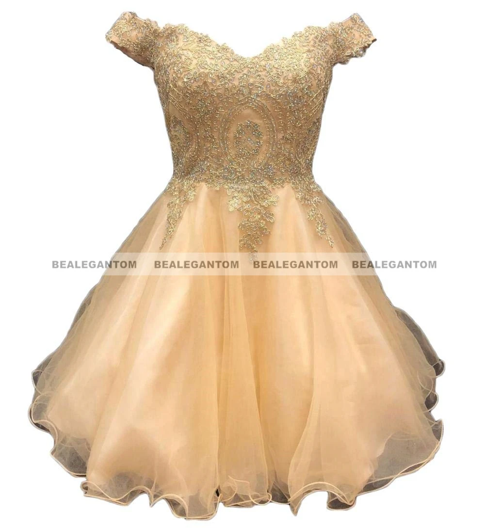 Prom Dresses A Line Lace Off Shoulder Short Homecoming Appliques Crystal Beaded Mini Formal