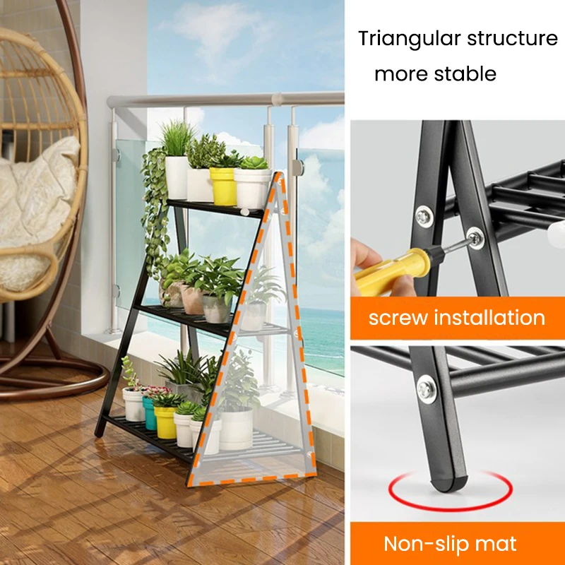 Multi-Purpose Wrought Iron 3-Layer Balcony Flower Stand Flower Pot Rack Hanging Rack Simple Modern Plant Stand