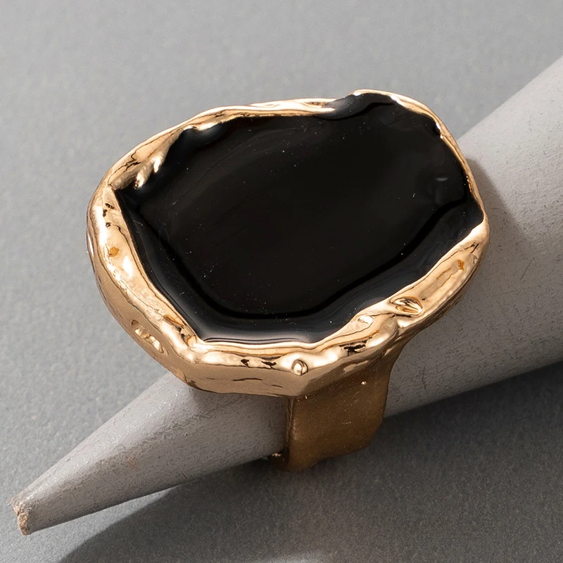 Vintage Black Stone Ring for Women Exaggerated Large Rings
