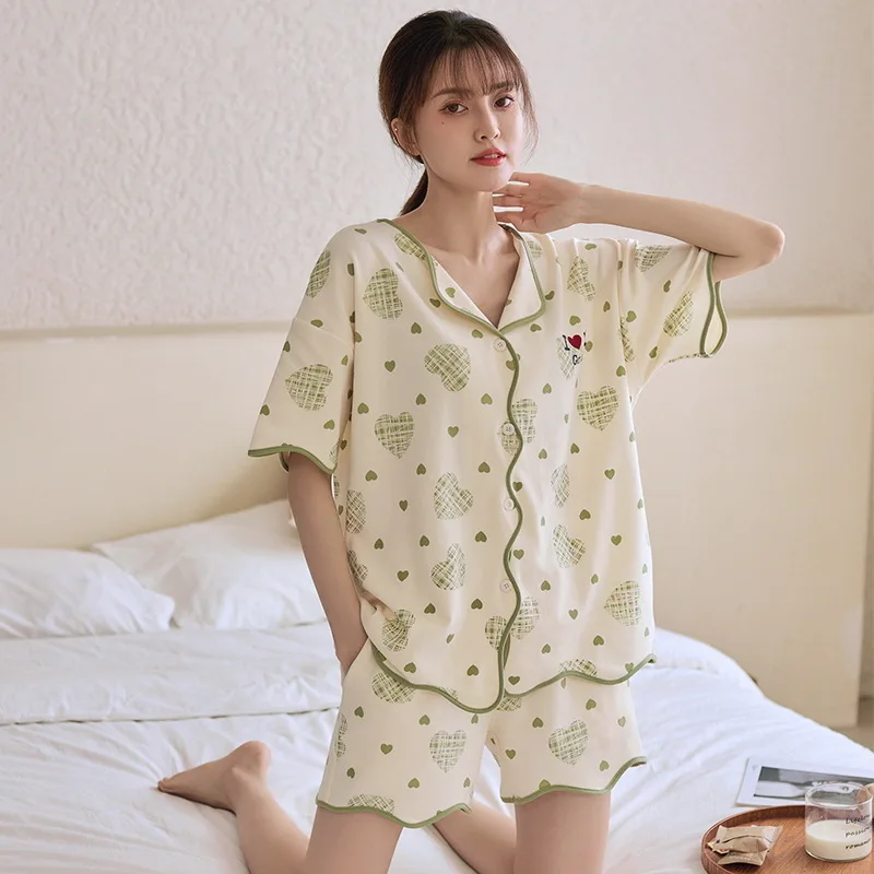 Spring Cardigan Lapels Nightwear Girls Young Women's Pajama Sets Pyjamas Loose Sleepwear Female Loungewear Pijama Mujer Homewear